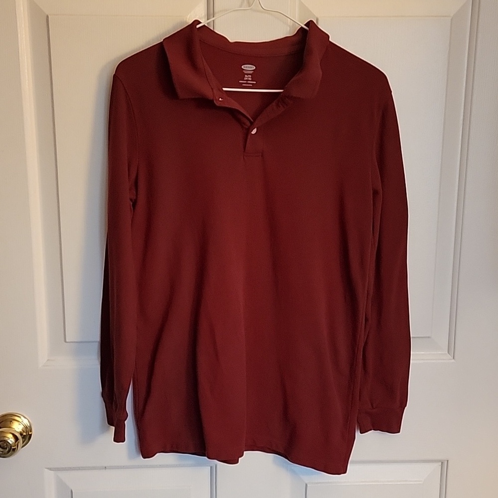 Old Navy, boys long sleeved polo shirt, XL(14-16), burgundy.